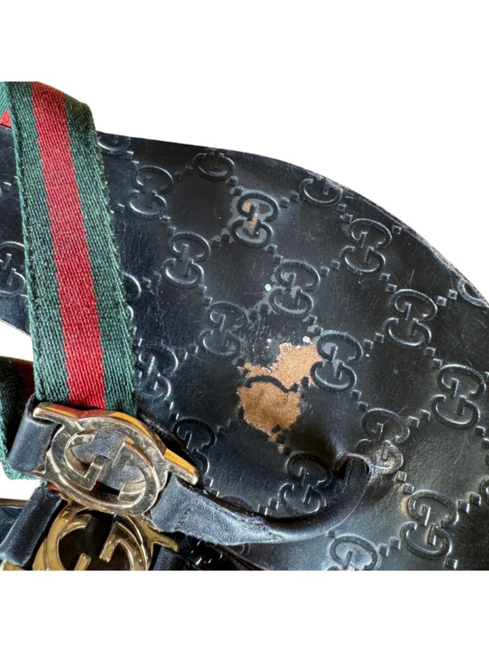 Gucci Interlocking GG Monogram Web Stripe Thong Sandals Black EU 40.5 US 10.5 - Picture 11 of 11